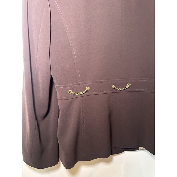 Tahari Brown Blazer Size 10 – Bronzed Hardware Detail Tailored Structured Workwe - Picture 9 of 10